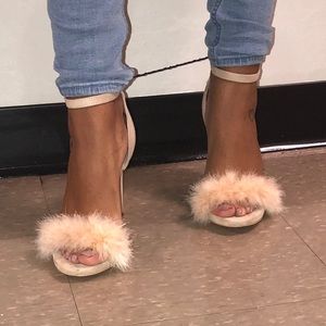 Nude Faux Fur Heel